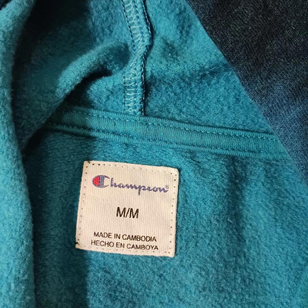 Champion Men's Turquoise & Dyed Blue Drawstring Hoodie Pullover Sweatshirt Sz M - Picture 3 of 16